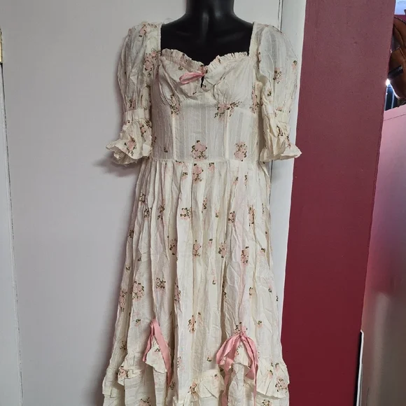 Chic Long Sleeve Floral Dress in Cream and Pink - Picture 1 of 4